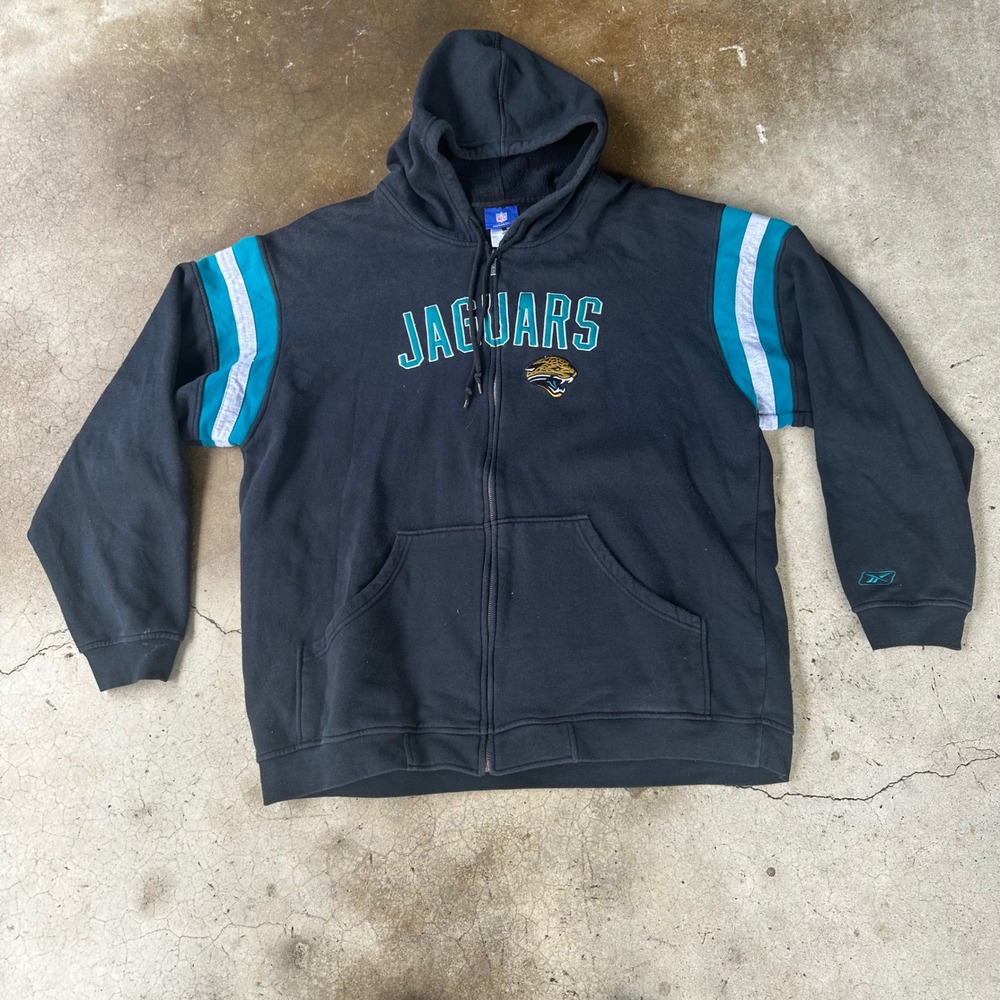 Reebok Full Zip Hoodie Mens 2XL Black Jacksonville Jaguars NFL Embroidered